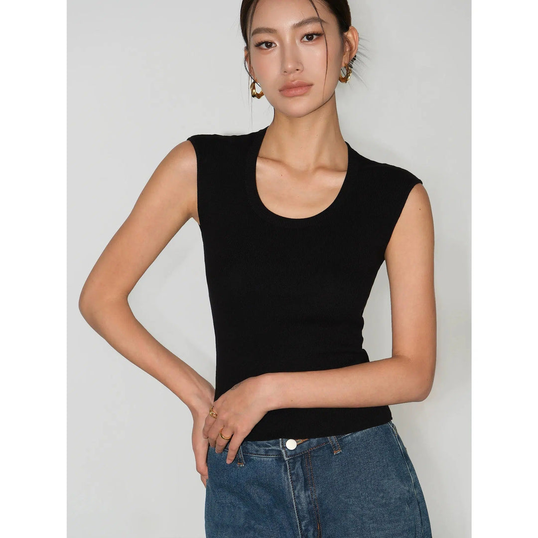 U-neck Knitted Short-sleeved T-shirt