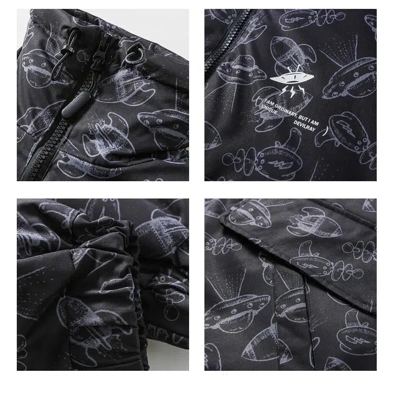 Unisex Patterned Down Jacket Black M