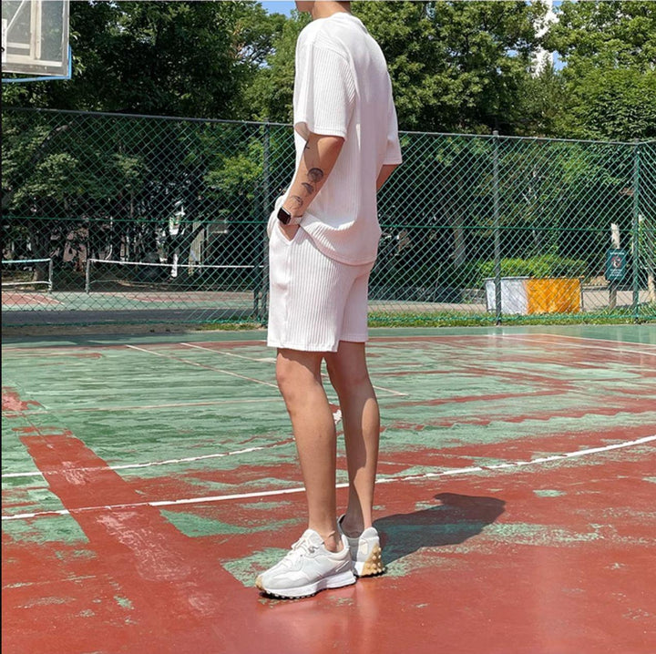 Unisex Pleated Texture Sports Suit