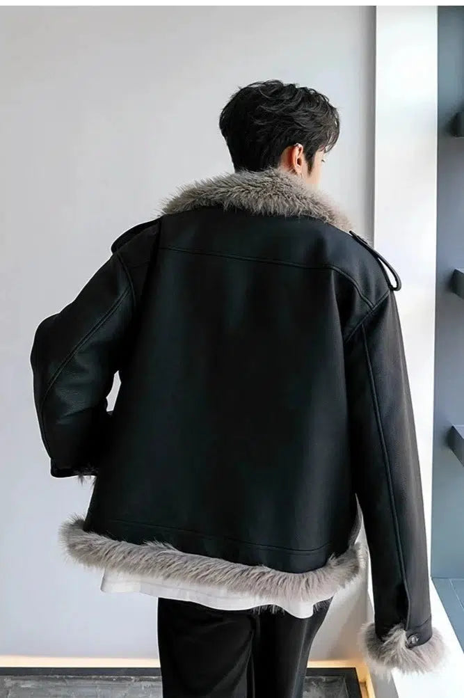 Unisex Velvet Faux Fur Leather Jacket