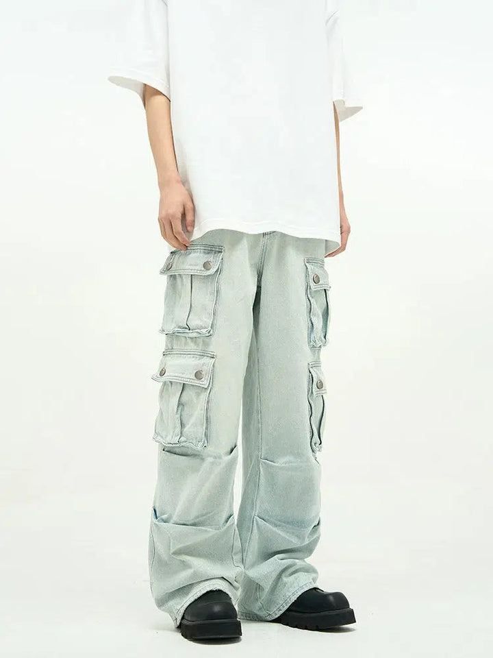 Unisex Wide-leg Multi-pocket Jeans