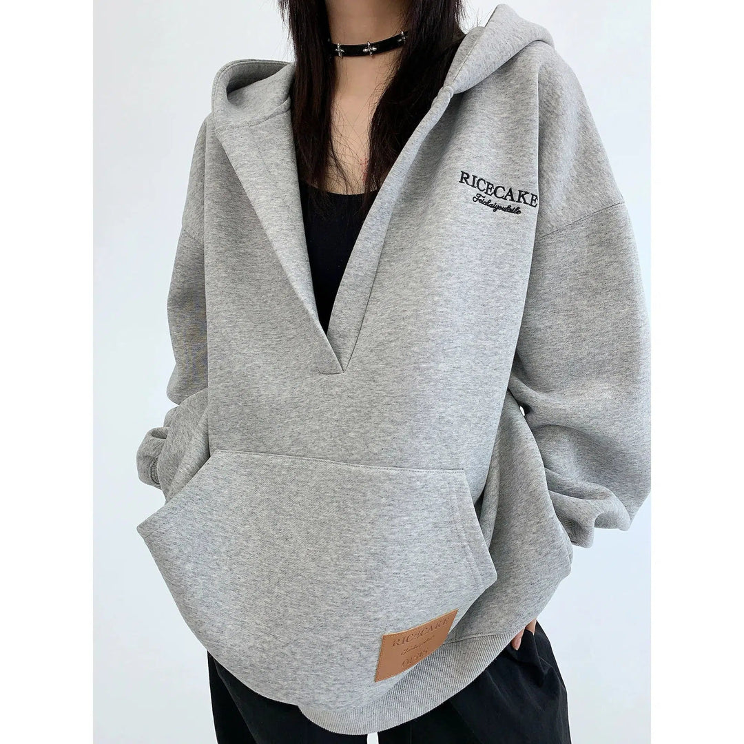 V-neck Oversized Kangaroo Pocket Hoodie