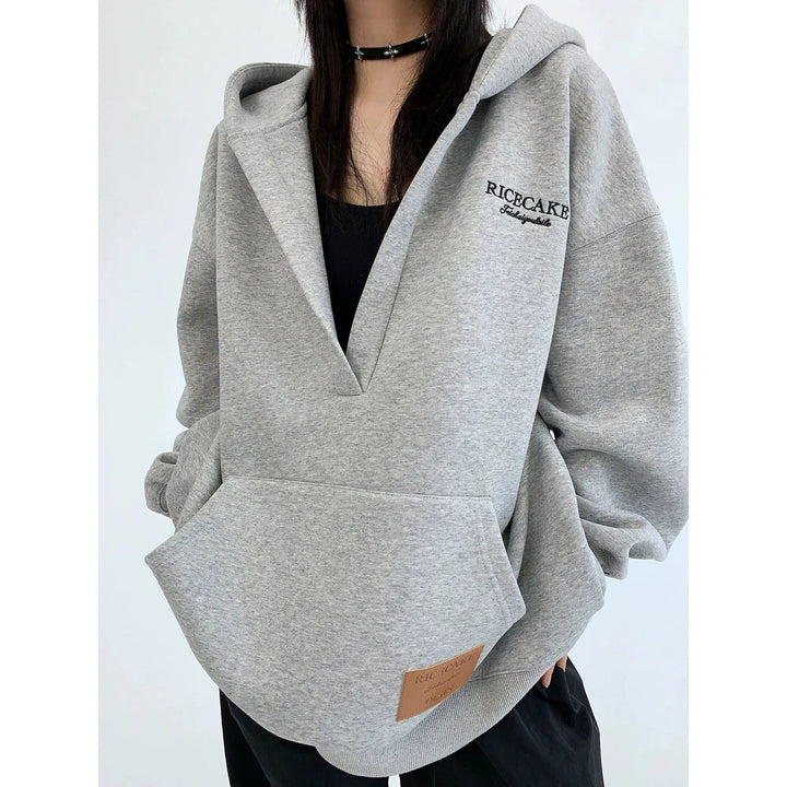 V-neck Oversized Kangaroo Pocket Hoodie