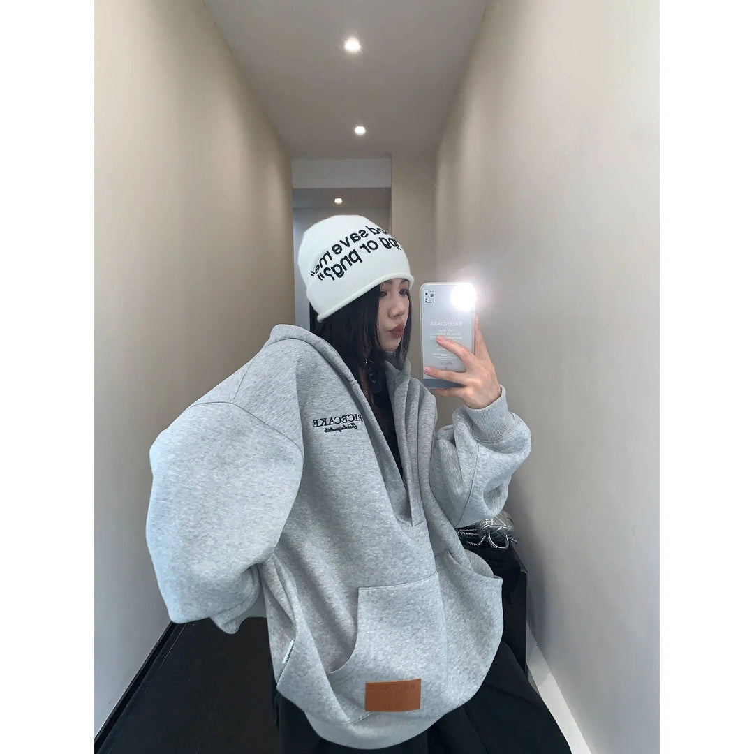 V-neck Oversized Kangaroo Pocket Hoodie