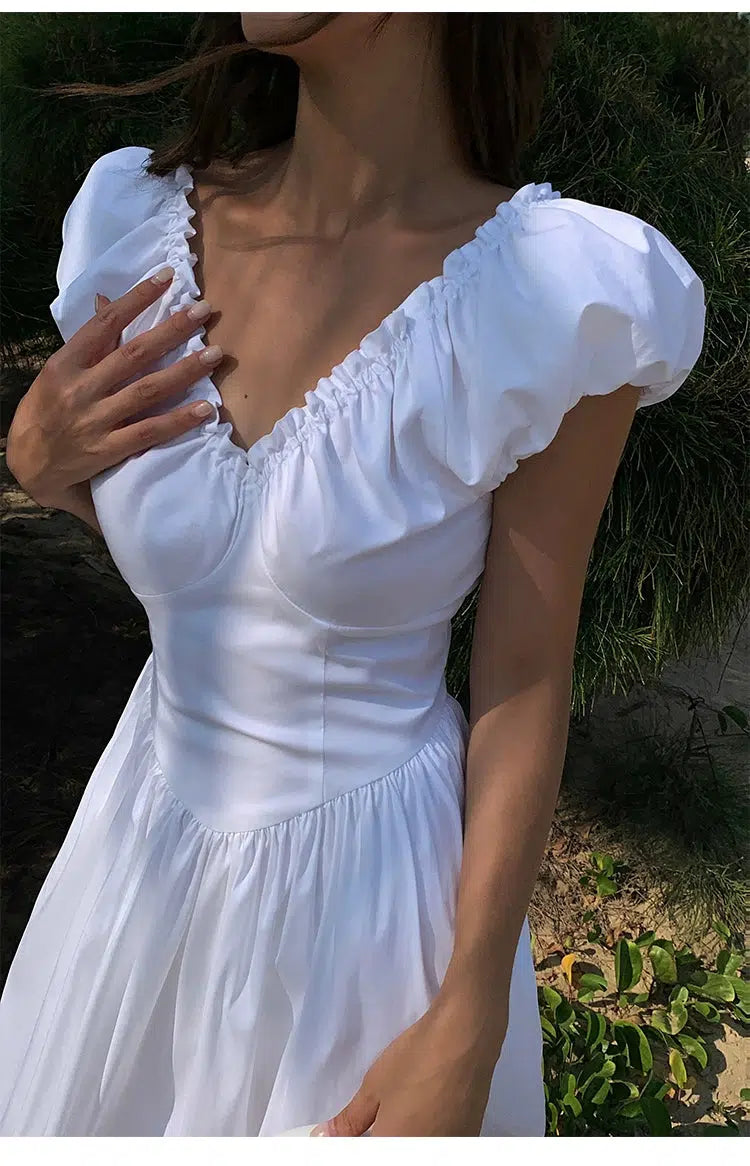 V-neck Puff Sleeves Dress