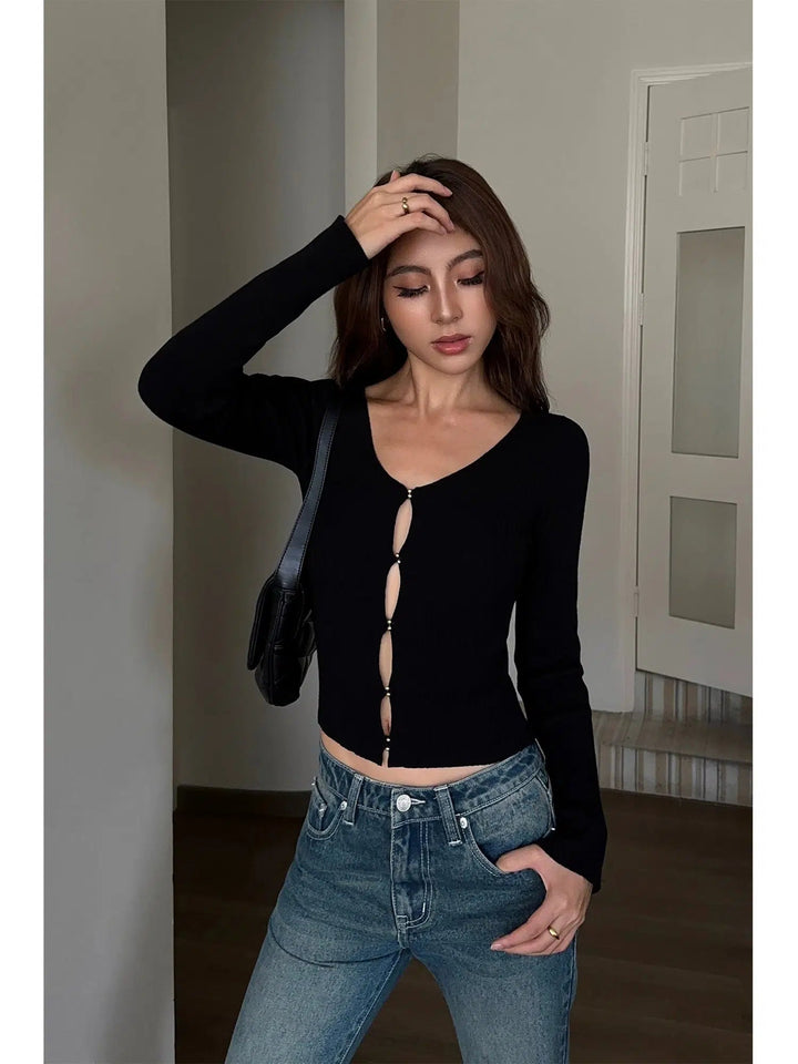 V-neck Sleeveless Knitted Cardigan