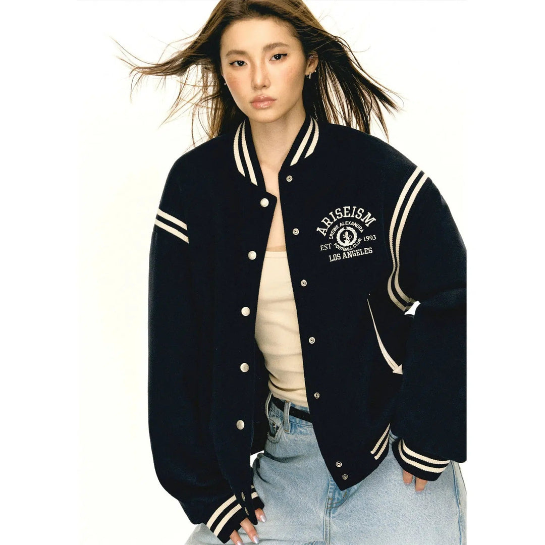 Varsity Style Button-Up Emblem Coat