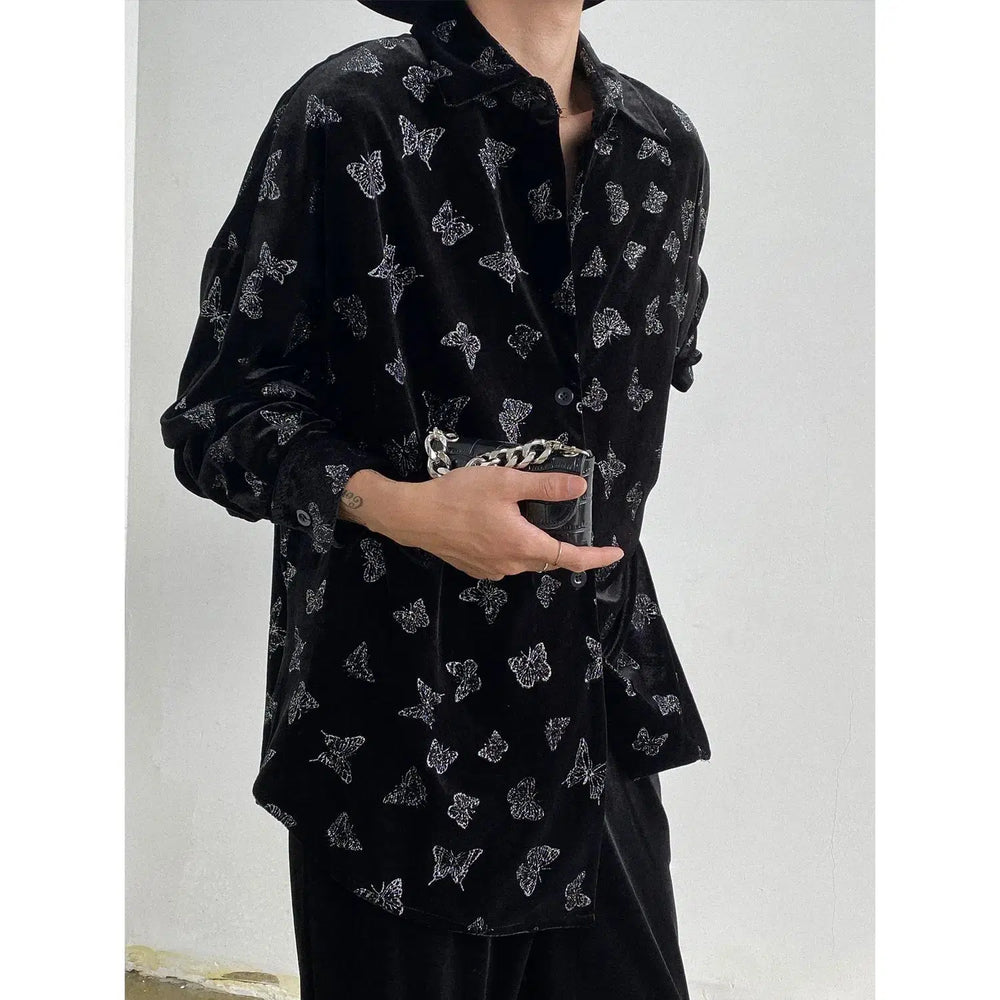 Velvet Butterfly Patterned Shirt