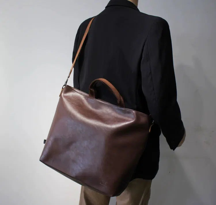 Versatile Leather Shoulder Bag with Handles