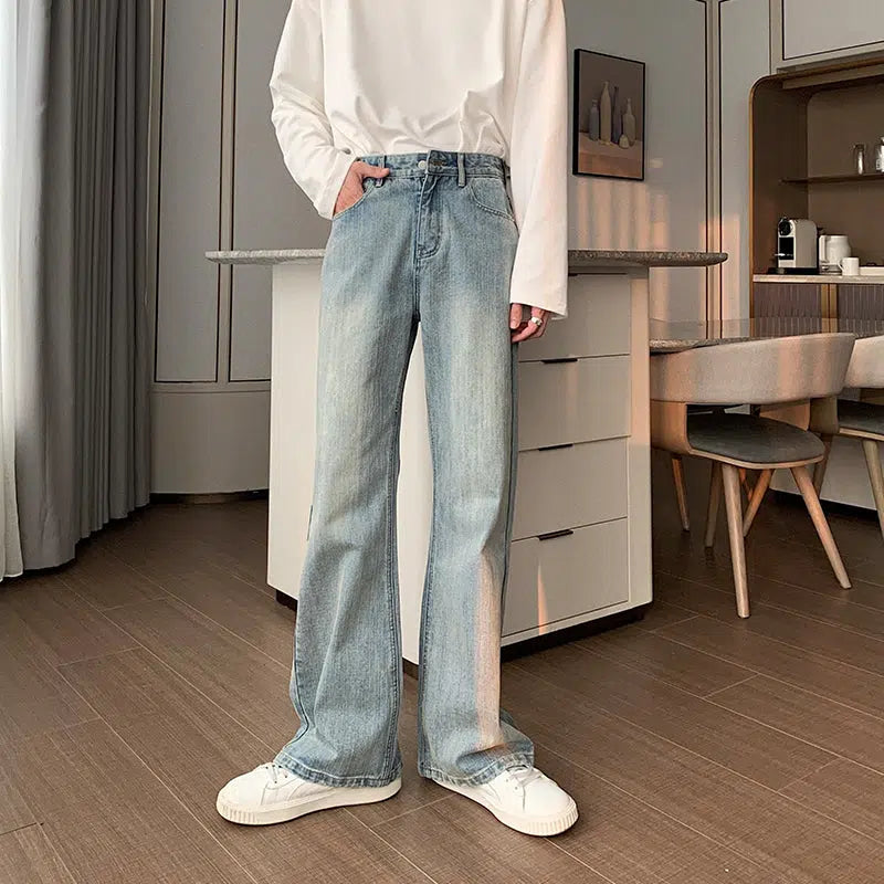 Versatile Light Blue Straight-leg Jeans