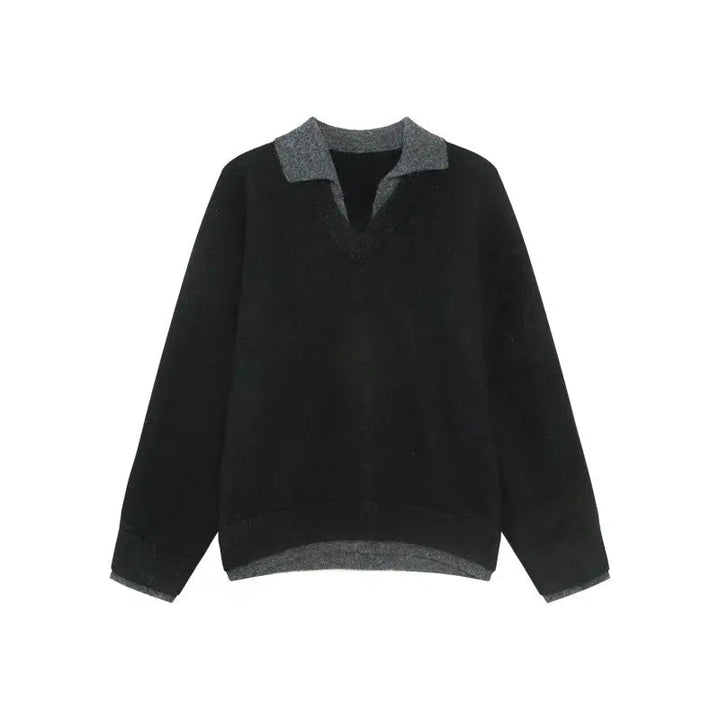 Versatile Polo Collar Knit Sweater