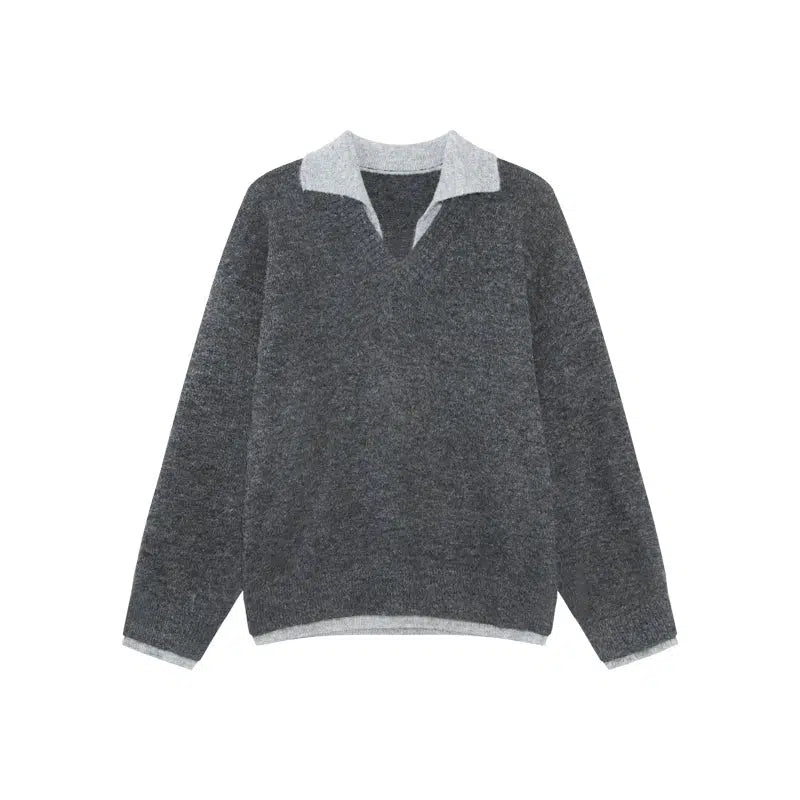 Versatile Polo Collar Knit Sweater