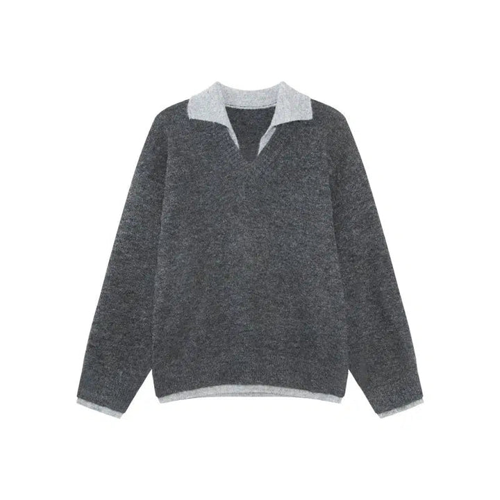 Versatile Polo Collar Knit Sweater