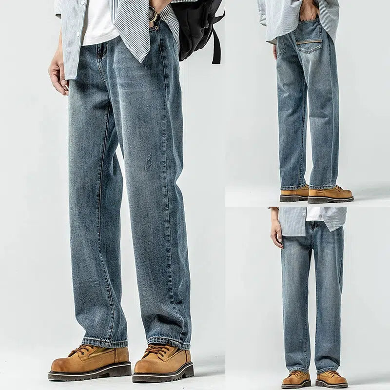 Versatile Washed Blue Straight Leg Jeans