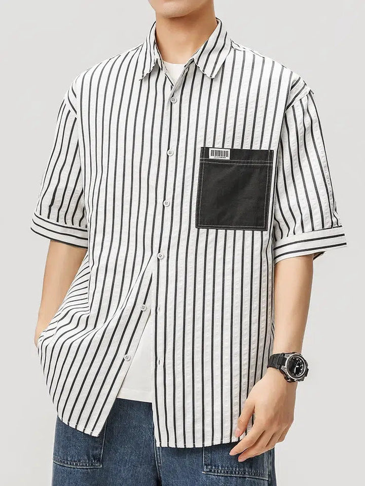 Vertical Striped Lapel Shirt