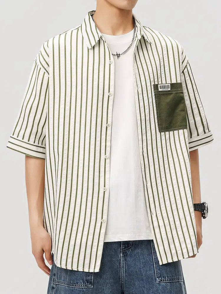 Vertical Striped Lapel Shirt