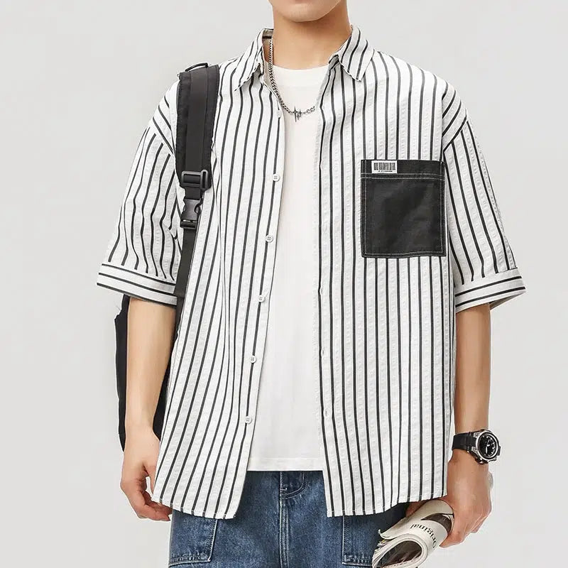 Vertical Striped Lapel Shirt