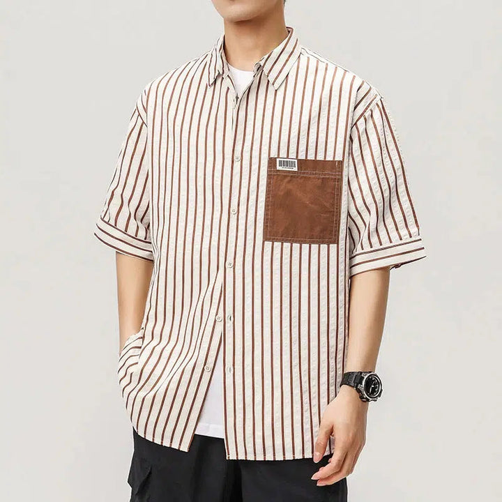 Vertical Striped Lapel Shirt