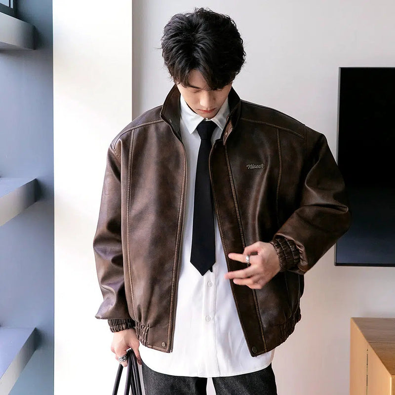 Cropped Faux Leather Jacket | Streets of Seoul | Men's Korean Style Fashion
