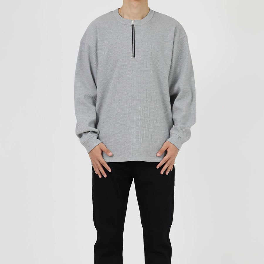 Waffle Half-Zip Round Neck Sweatshirt