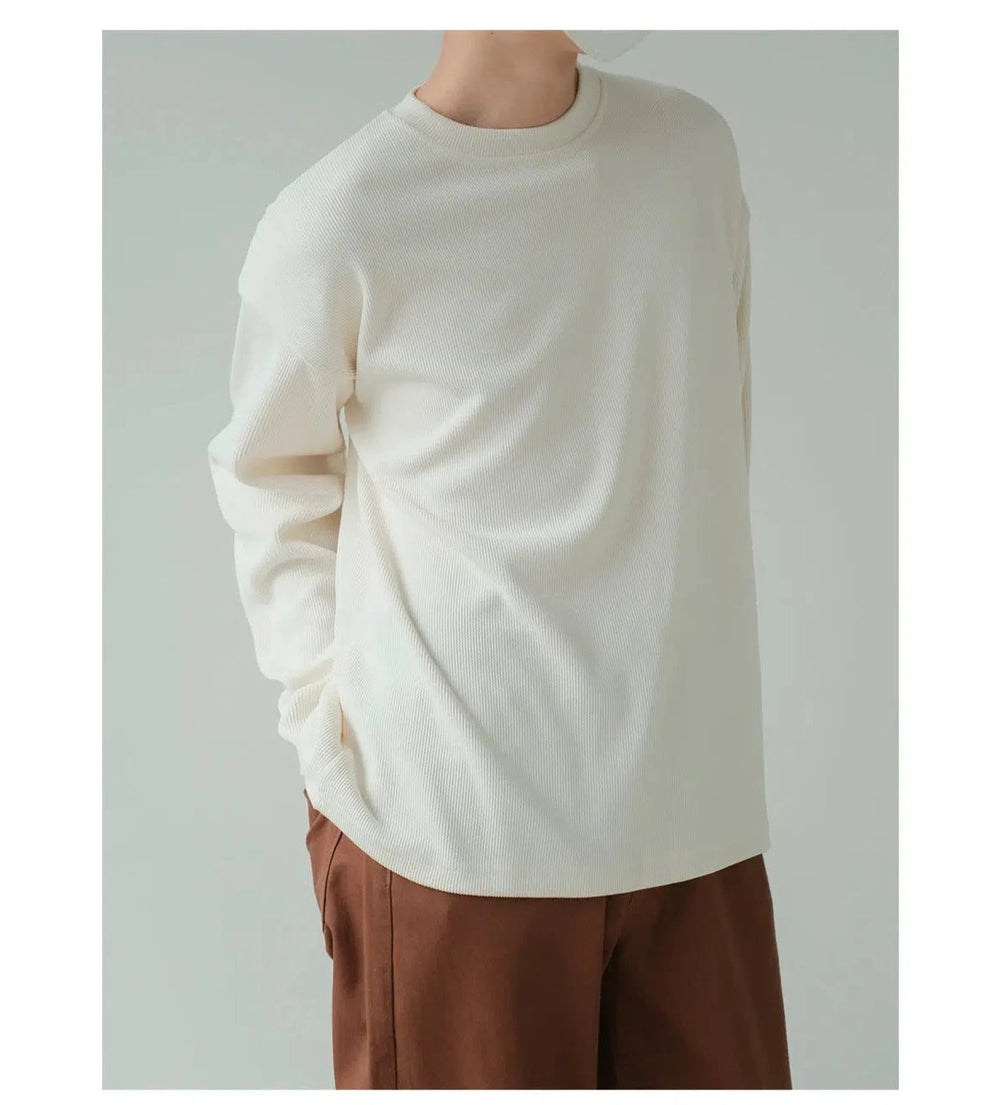 Waffle-Knit Crew Neck Pullover