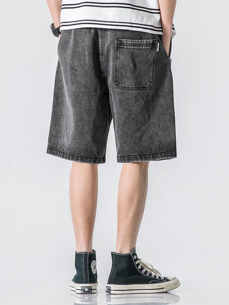 Washed Black Wide-Leg Denim Shorts