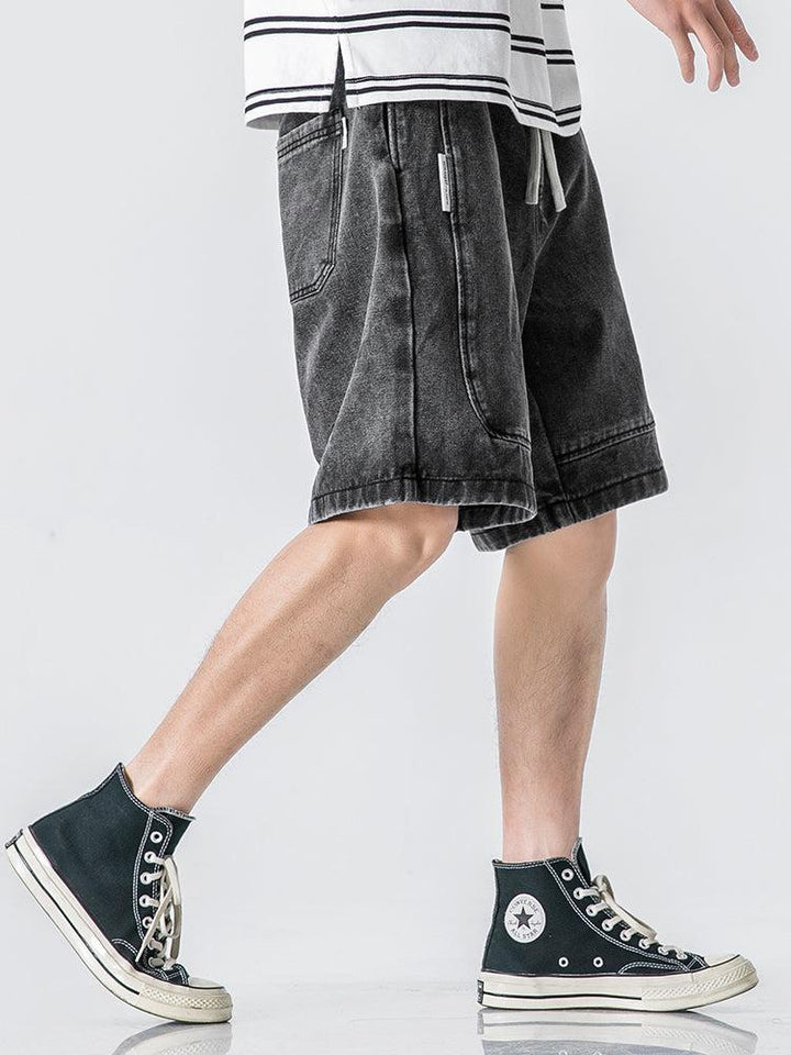 Washed Black Wide-Leg Denim Shorts