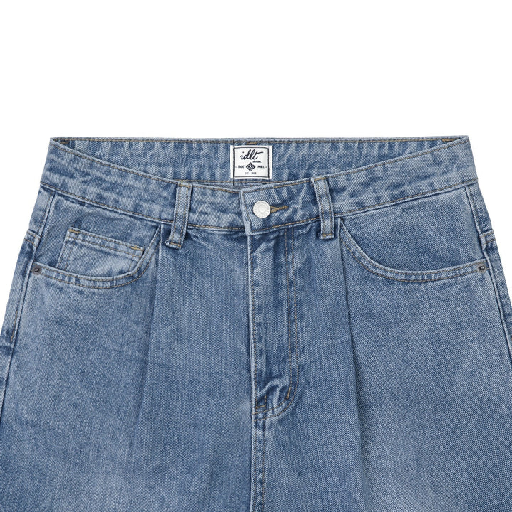 Washed Blue Mid-high Waist Jeans