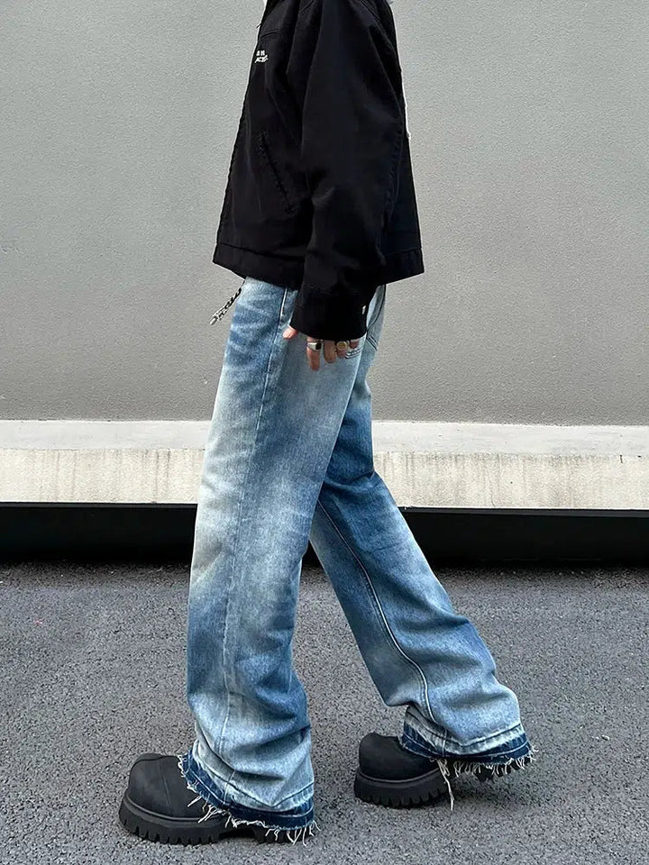 Washed Blue Straight Denim Pants