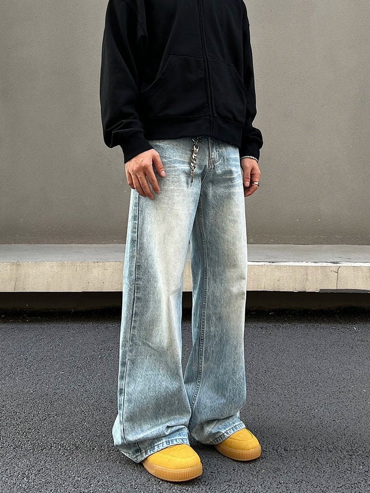 Washed Blue Wide-Leg Jeans