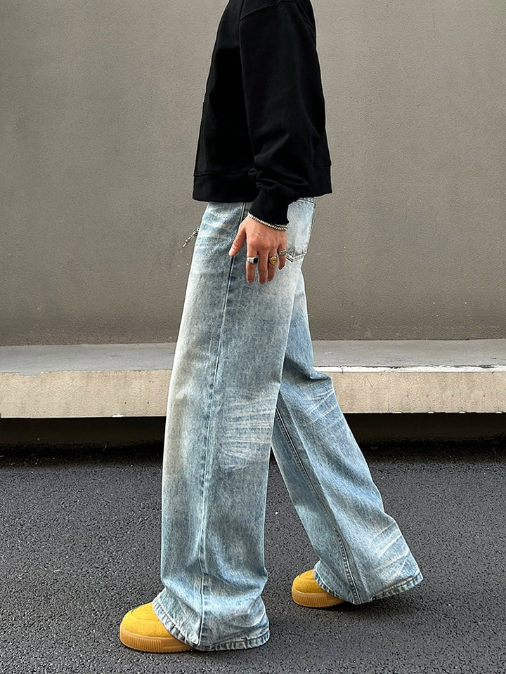 Washed Blue Wide-Leg Jeans