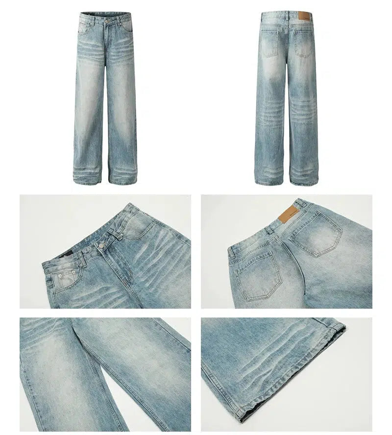 Washed Blue Wide-Leg Jeans