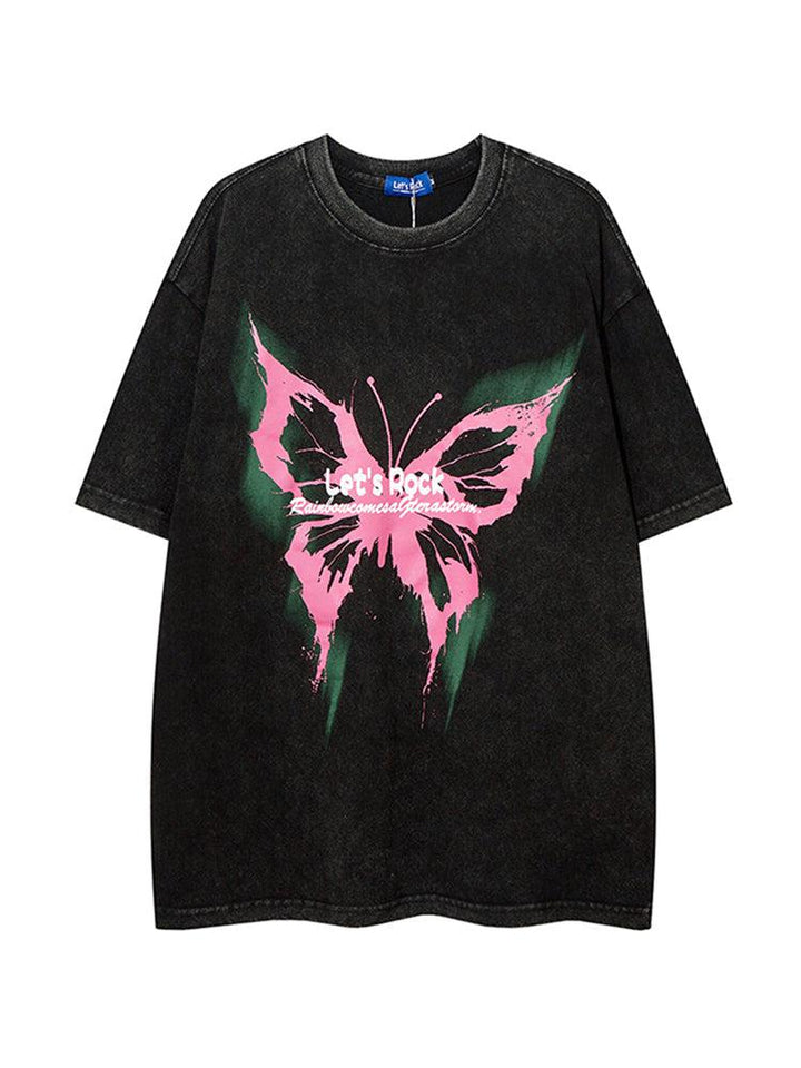 Washed Butterfly Print T-shirt