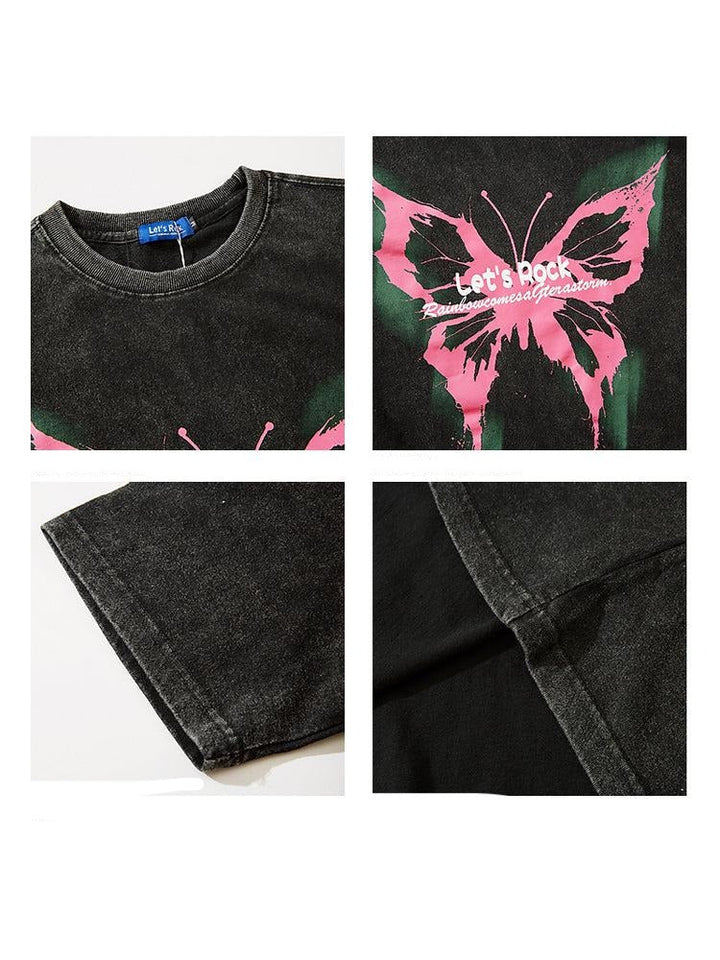 Washed Butterfly Print T-shirt