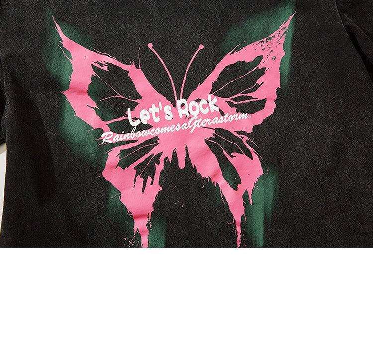 Washed Butterfly Print T-shirt