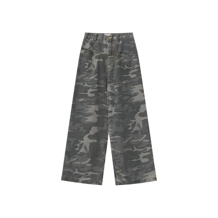 Washed Camo Print Mopping Pants