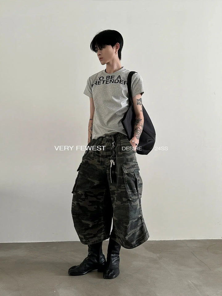 Washed Camouflage Pleated Cargo Pants