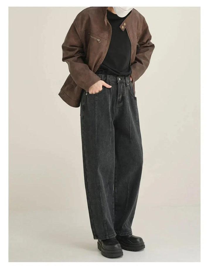 Washed Carrot Design Wide Leg Jeans