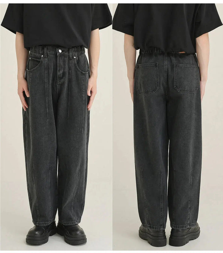 Washed Carrot Design Wide Leg Jeans