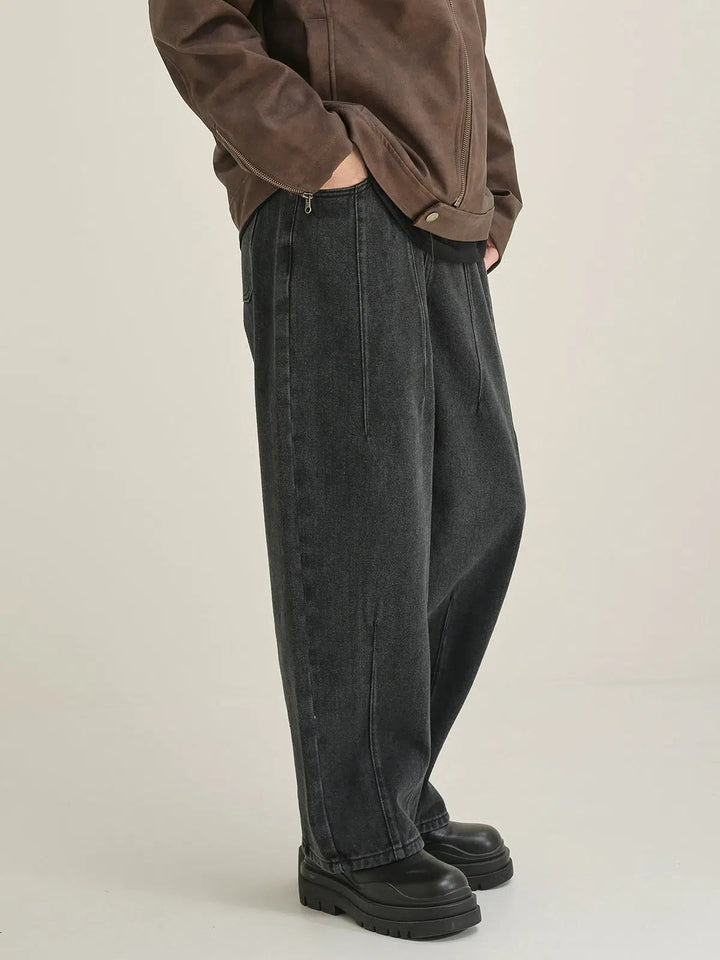 Washed Carrot Design Wide Leg Jeans