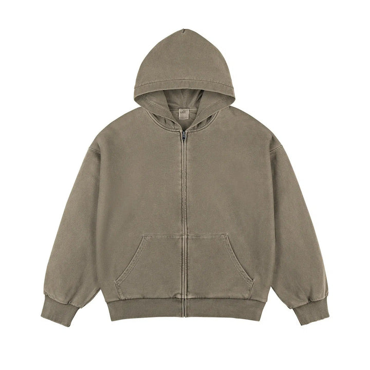 Washed Double-layer Zipper Hoodie