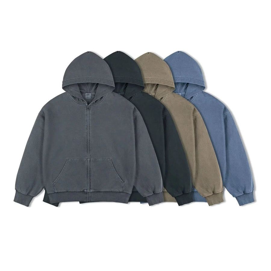 Washed Double-layer Zipper Hoodie