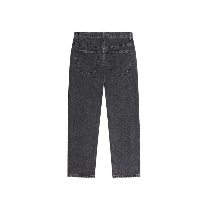 Washed Gray Straight-Leg Jeans