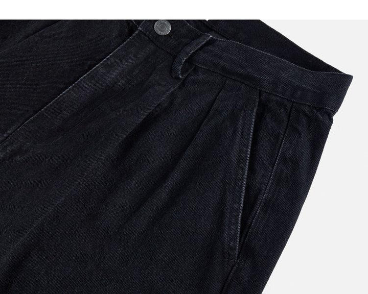 Washed High-Waisted Pleated Jeans