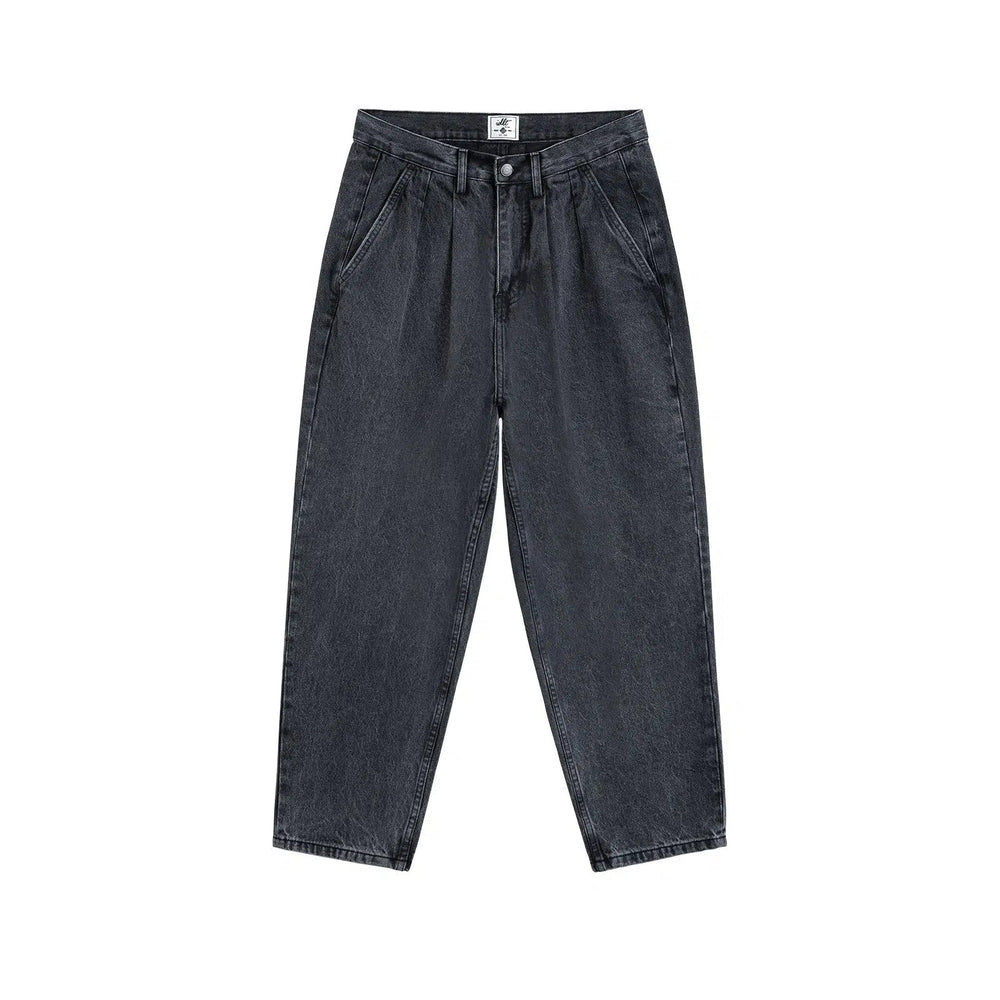 Washed High-Waisted Pleated Jeans