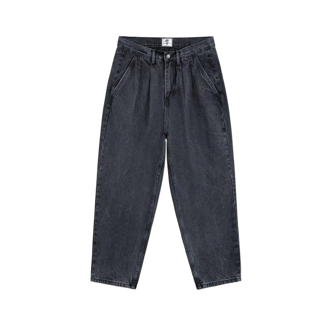 Washed High-Waisted Pleated Jeans