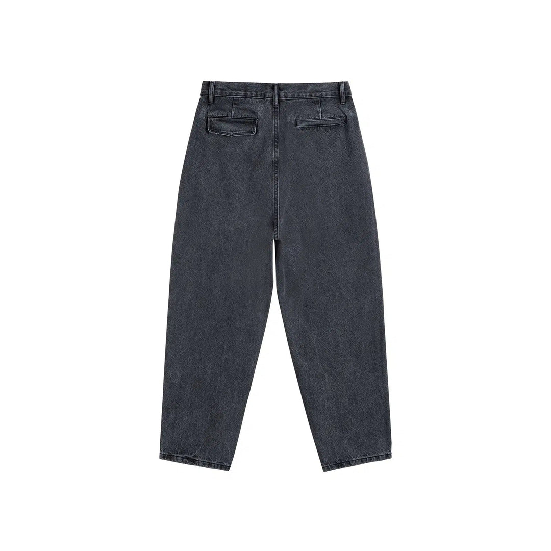 Washed High-Waisted Pleated Jeans