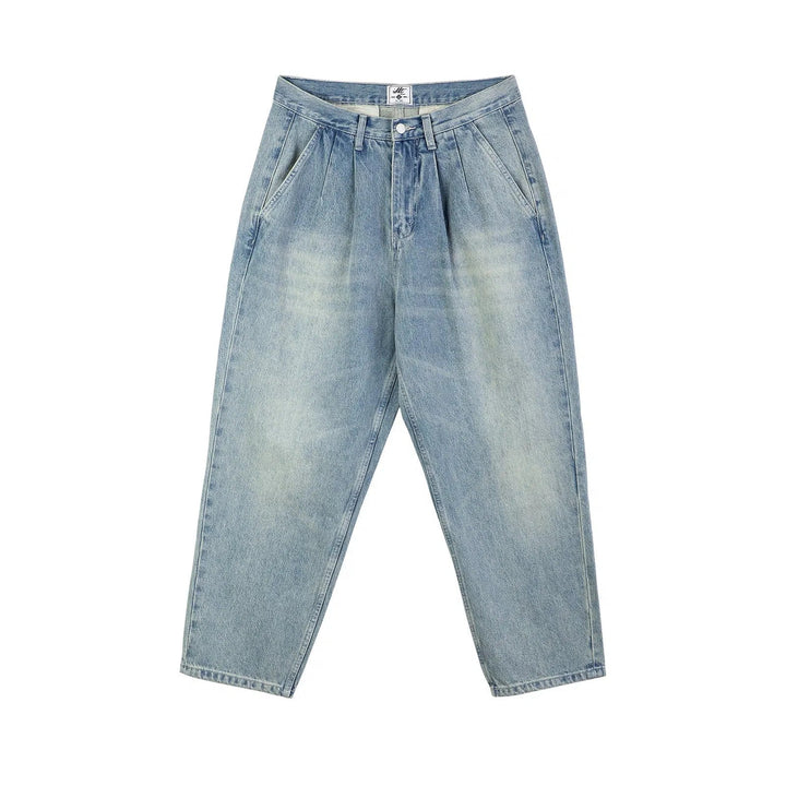 Washed High-Waisted Pleated Jeans