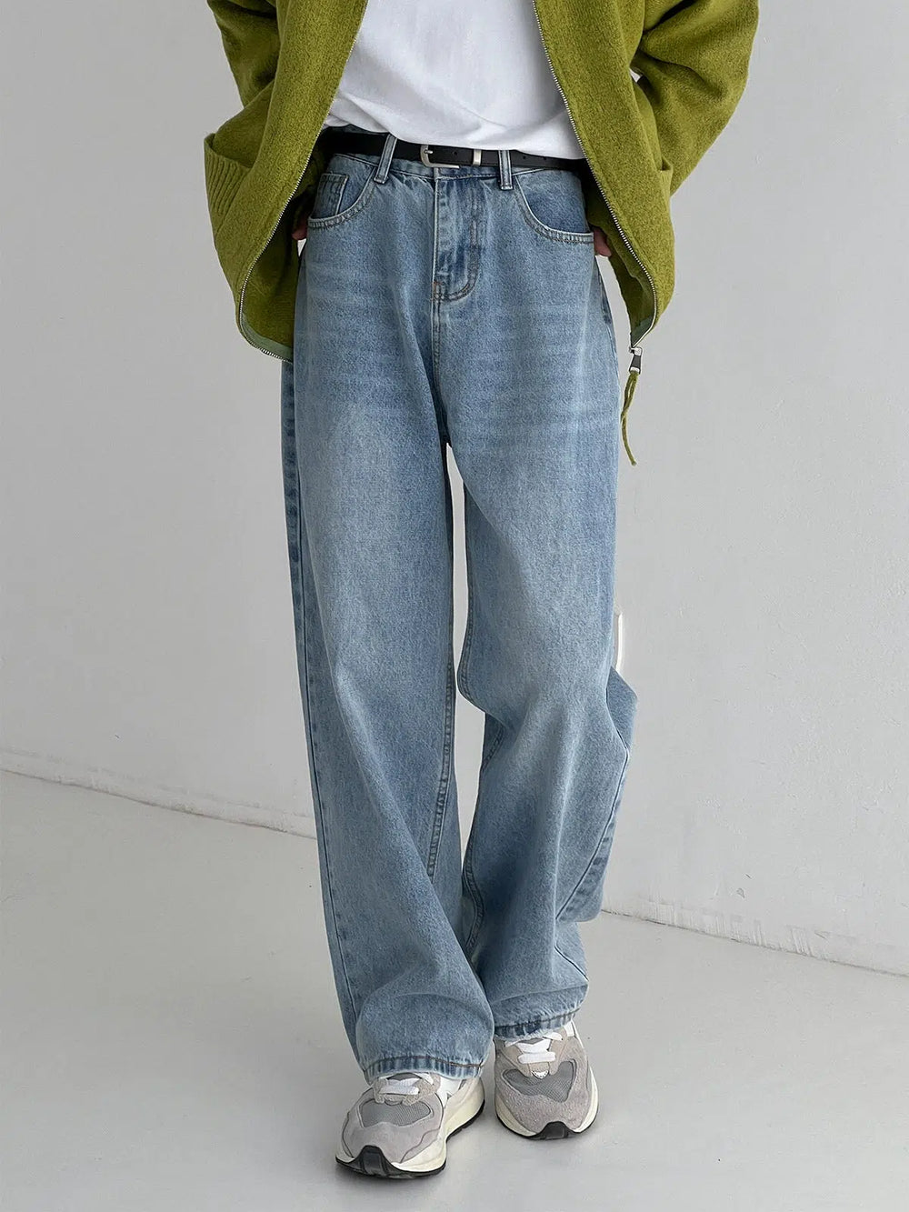 Washed High-waisted Wide-leg Jeans