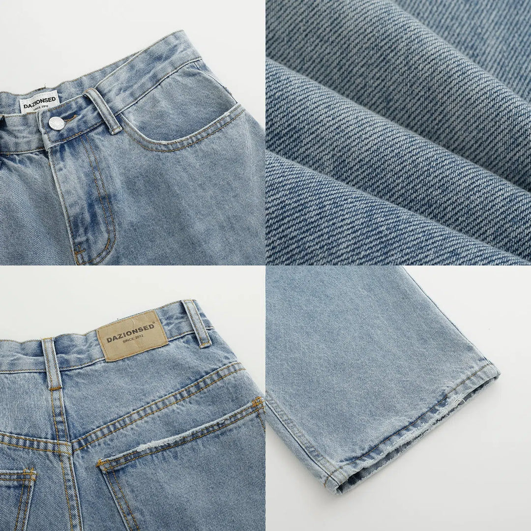 Washed High-waisted Wide-leg Jeans